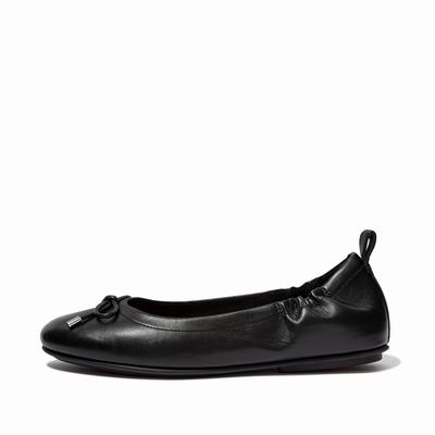 Fitflop ALLEGRO Bow Leather Naisten Ballerinat Mustat | HNG-712935