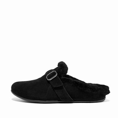 Fitflop CHRISSIE Buckle Shearling-Lined Suede Naisten Tossut Mustat | ASX-095784