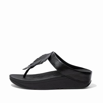 Fitflop FINO Feather Metallic Toe-Post Naisten Sandaalit Mustat | QCP-058269