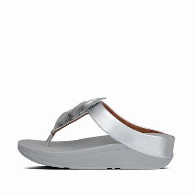 Fitflop FINO Leaf Metallic Leather Toe-Thongs Naisten Sandaalit Hopea | JWB-304712