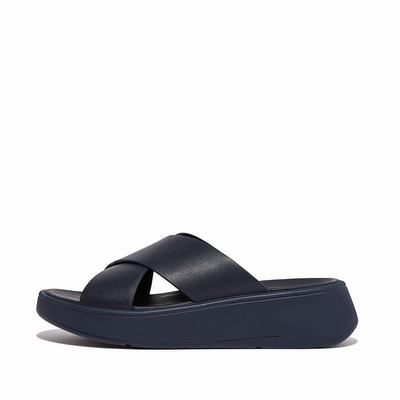 Fitflop F-MODE Leather Flatform Cross Slides Naisten Sandaalit Laivastonsininen | HZI-314275