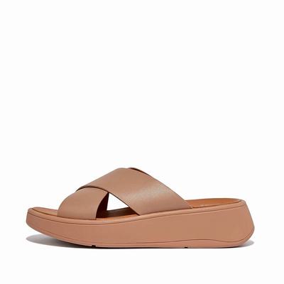 Fitflop F-MODE Leather Flatform Cross Slides Naisten Sandaalit Beige | LIZ-971058