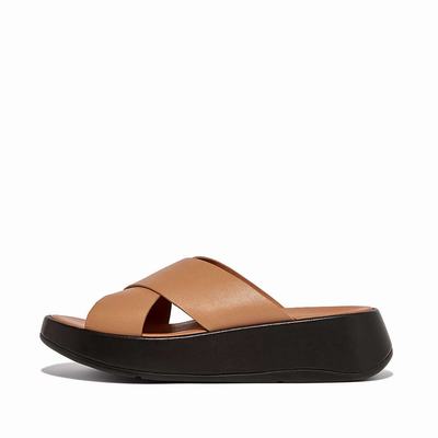 Fitflop F-MODE Luxe Leather Flatform Cross Slides Naisten Sandaalit Ruskea | ONX-853927