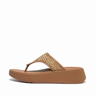 Fitflop F-MODE Woven Flatform Toe-Post Naisten Sandaalit Ruskea Valkoinen | JXS-495816