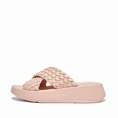 Fitflop F-MODE Woven Leather Flatform Cross Slides Naisten Sandaalit Pinkki | IBJ-062985