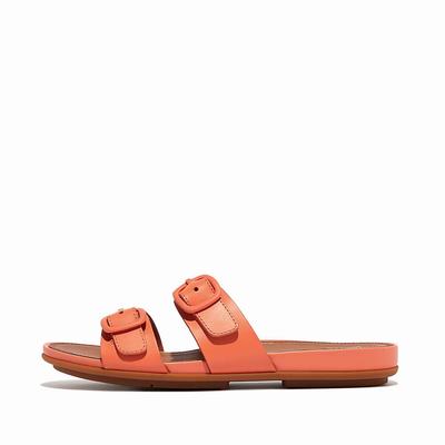 Fitflop GRACIE Buckle Two-Bar Leather Slides Naisten Sandaalit Oranssi Koralli | URO-164759