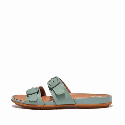 Fitflop GRACIE Buckle Two-Bar Leather Slides Naisten Sandaalit Sininen | XNB-458716