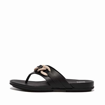 Fitflop GRACIE Chain Leather Toe-Post Naisten Sandaalit Mustat | QTI-501846