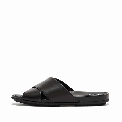 Fitflop GRACIE Leather Cross Slides Naisten Sandaalit Mustat | GBE-910362