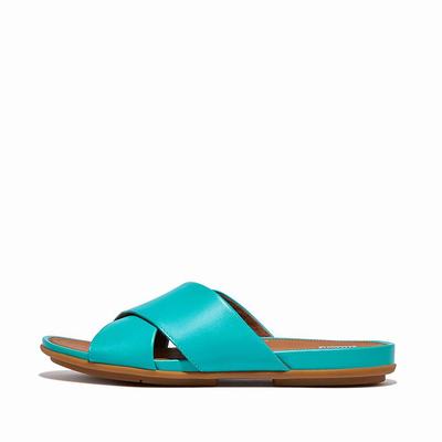 Fitflop GRACIE Leather Cross Slides Naisten Sandaalit Sininen | JLE-845920