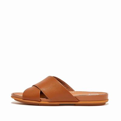 Fitflop GRACIE Leather Cross Slides Naisten Sandaalit Vaaleanruskea | KWT-265048