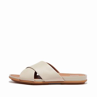 Fitflop GRACIE Leather Cross Slides Naisten Sandaalit Harmaat Beige | MTP-710284