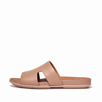 Fitflop GRACIE Leather Slides With Toe-Post Naisten Sandaalit Beige | MDY-810264