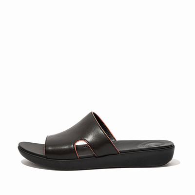 Fitflop H-Bar Pop Binding Leather Slides Naisten Sandaalit Mustat Pinkki | VXZ-674208