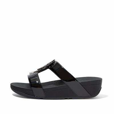 Fitflop LOTTIE Jungle Leaf Kiiltonahka Slides Naisten Sandaalit Mustat | MVS-530469