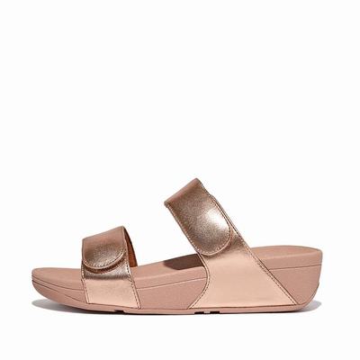 Fitflop LULU Adjustable Leather Slides Naisten Sandaalit Pinkki Kultaiset | OTC-479213