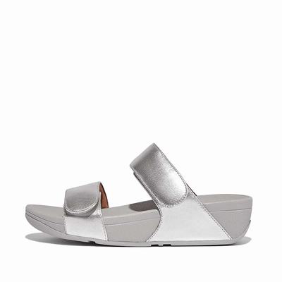 Fitflop LULU Adjustable Leather Slides Naisten Sandaalit Hopea | WHA-041852