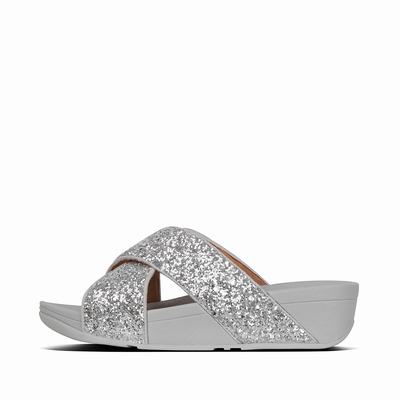 Fitflop LULU Glitter Cross Slides Naisten Sandaalit Hopea | IRM-602748