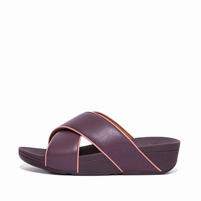 Fitflop LULU Pop Binding Leather Cross Slides Naisten Sandaalit Violetit | OIU-247905