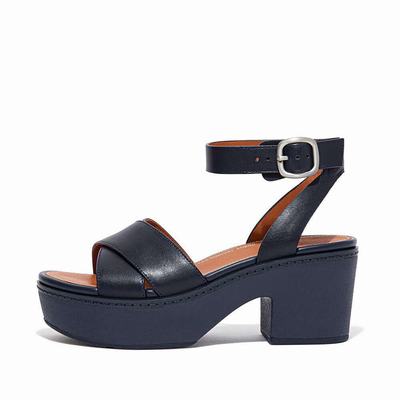 Fitflop PILAR Leather Ankle-Strap Naisten Platform Sandaalit Laivastonsininen | FIJ-854976