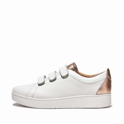 Fitflop RALLY Metallic-Back Leather Strap Naisten Tennarit Valkoinen Pinkki Kultaiset | GFX-573421