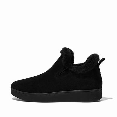 Fitflop RALLY Shearling-Lined Suede Slip-On Naisten Tennarit Mustat | AEW-516470