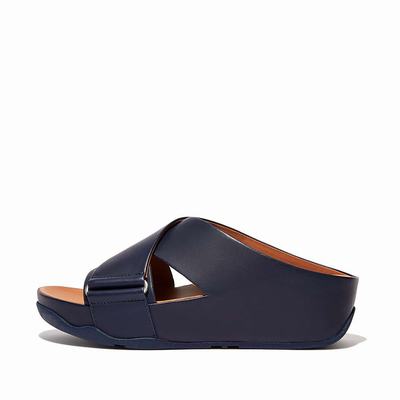 Fitflop SHUV Leather Cross Slides Naisten Sandaalit Laivastonsininen | AWS-081429