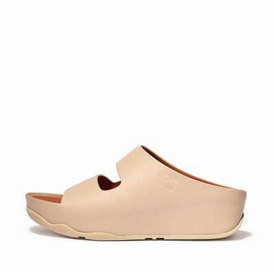 Fitflop SHUV Two-Bar Leather Slides Naisten Sandaalit Harmaat Beige | DIL-160752