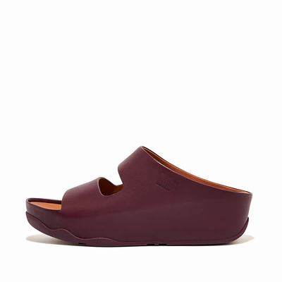 Fitflop SHUV Two-Bar Leather Slides Naisten Sandaalit Viininpunainen | EWV-961245