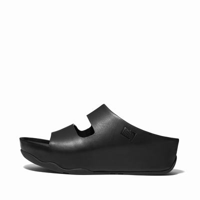 Fitflop SHUV Two-Bar Leather Slides Naisten Sandaalit Mustat | NCD-158634