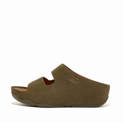 Fitflop SHUV Two-Bar Suede Slides Naisten Sandaalit Oliivinvihreä | CYH-214730