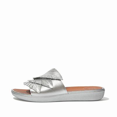 Fitflop SOLA Feather Metallic Leather Slides Naisten Sandaalit Hopea | KMR-736589