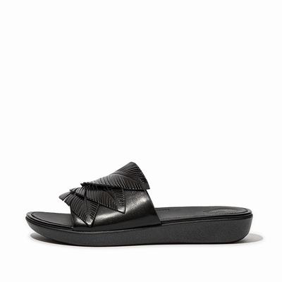 Fitflop SOLA Feather Metallic Leather Slides Naisten Sandaalit Mustat | XIU-654172