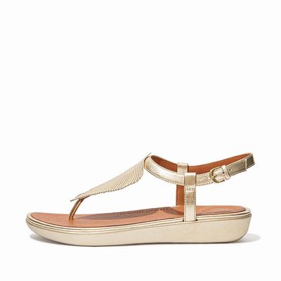 Fitflop TIA Feather Metallic Leather Back-Strap Naisten Sandaalit Ruskea Kultaiset | HVC-185342