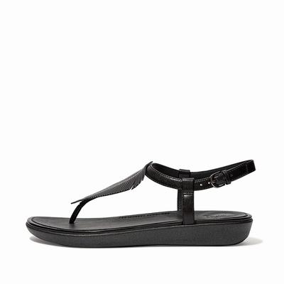 Fitflop TIA Feather Metallic Leather Back-Strap Naisten Sandaalit Mustat | LEP-639051