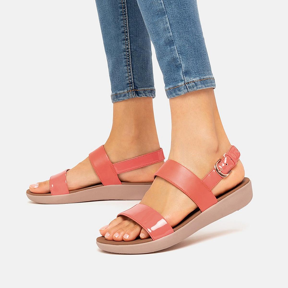 Fitflop BARRA Kiiltonahka Mix Back-Strap Naisten Sandaalit Koralli Pinkki | IEQ-541287