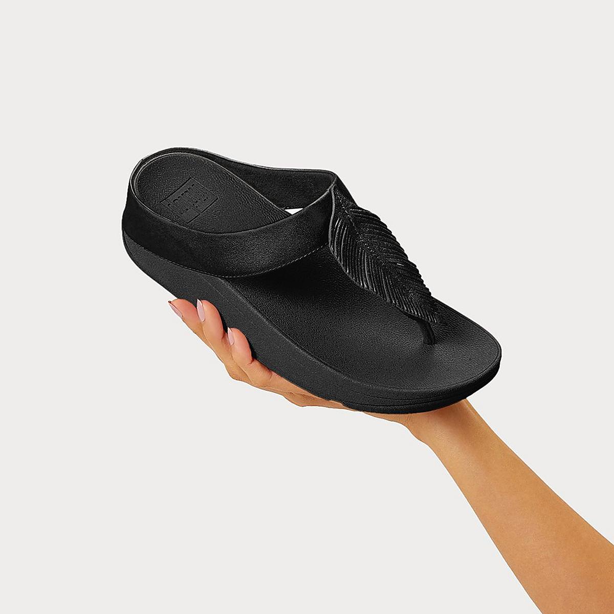 Fitflop FINO Feather Metallic Toe-Post Naisten Sandaalit Mustat | QCP-058269