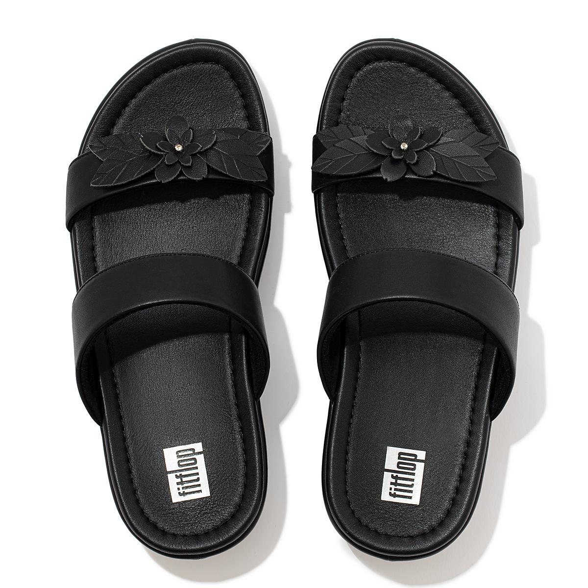 Fitflop FINO Floral Leather Slides Naisten Sandaalit Mustat | QSI-706914