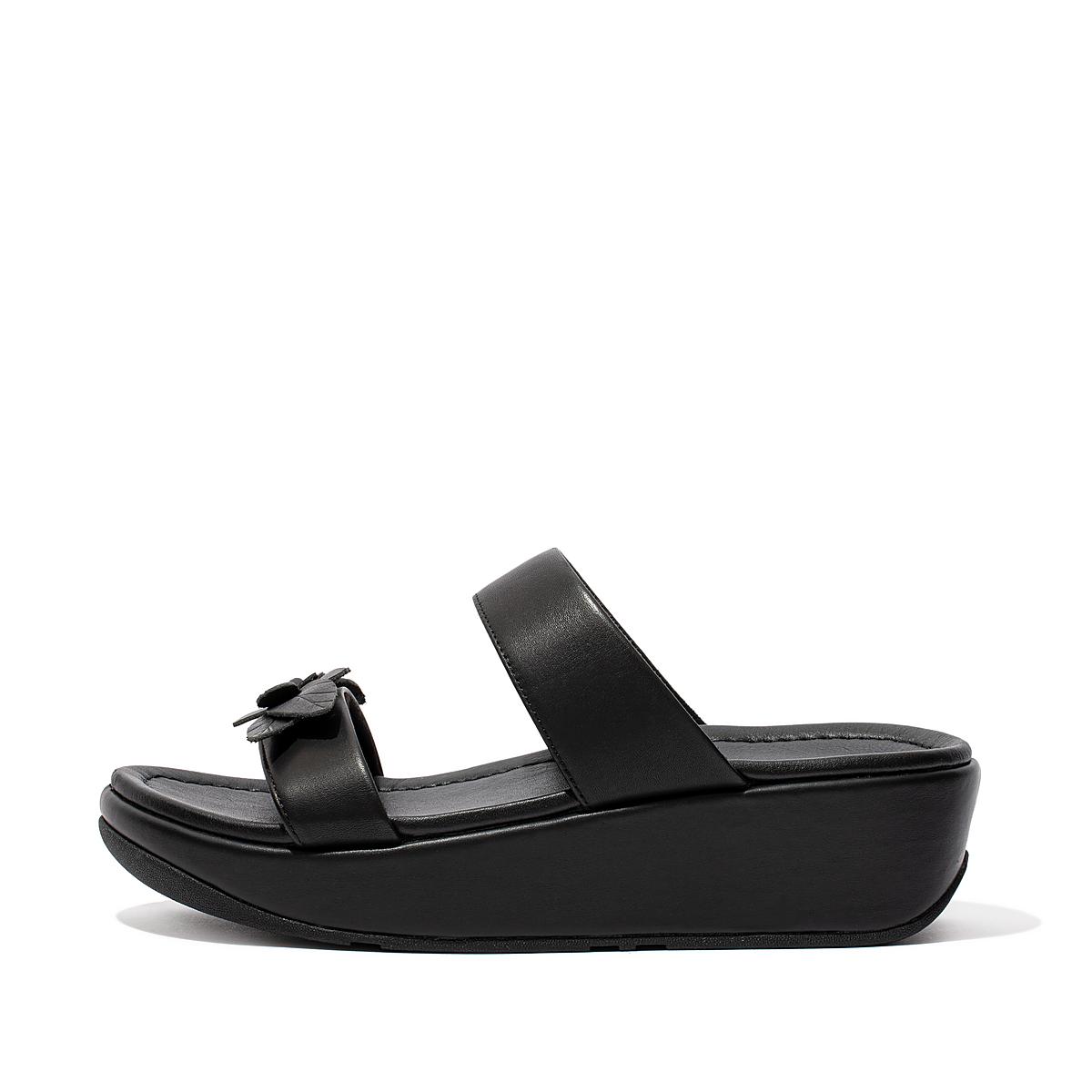 Fitflop FINO Floral Leather Slides Naisten Sandaalit Mustat | QSI-706914