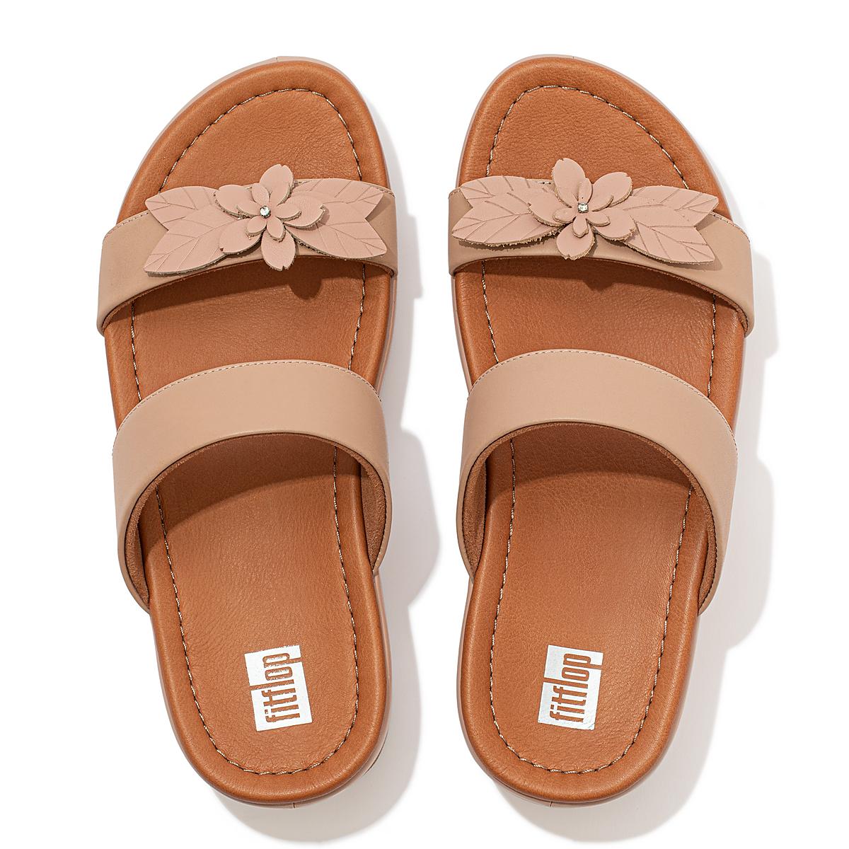 Fitflop FINO Floral Leather Slides Naisten Sandaalit Beige | UZV-682715