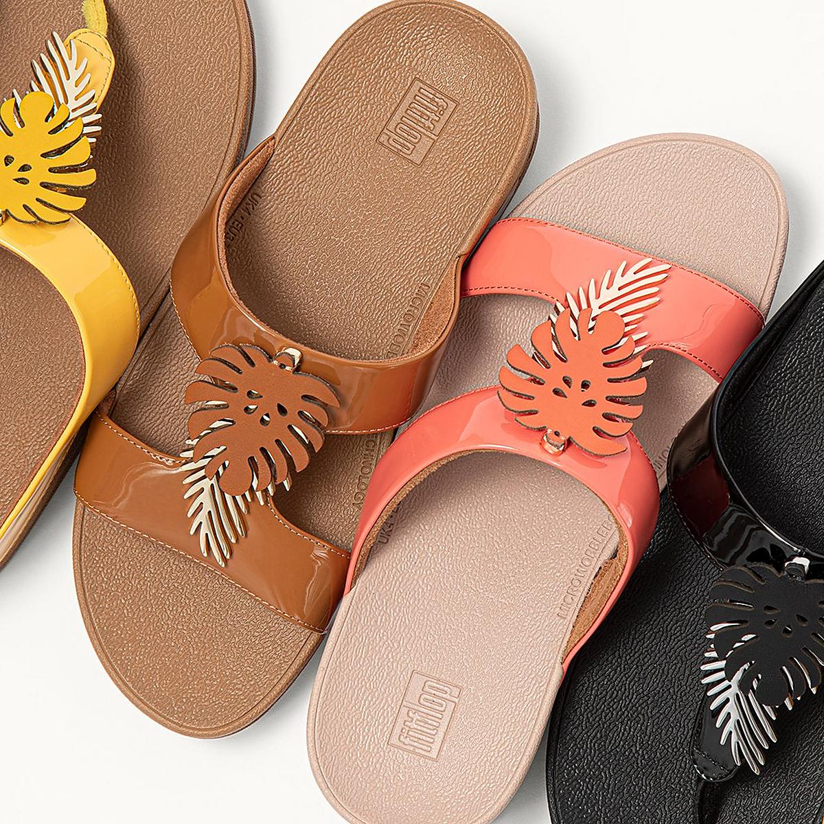 Fitflop FINO Jungle Leaf Kiiltonahka Toe-Post Naisten Sandaalit Mustat | IRB-932180