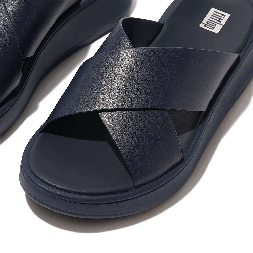 Fitflop F-MODE Leather Flatform Cross Slides Naisten Sandaalit Laivastonsininen | HZI-314275