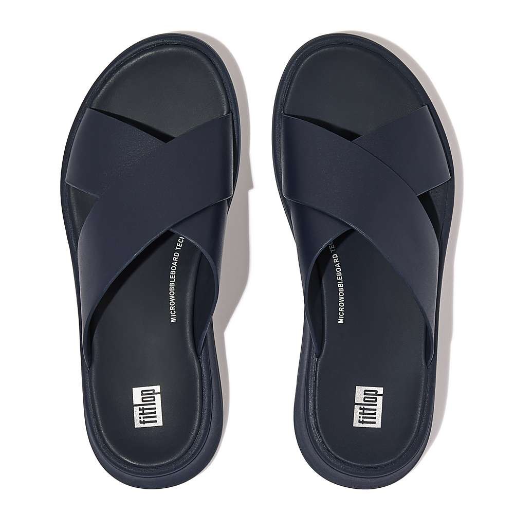 Fitflop F-MODE Leather Flatform Cross Slides Naisten Sandaalit Laivastonsininen | HZI-314275