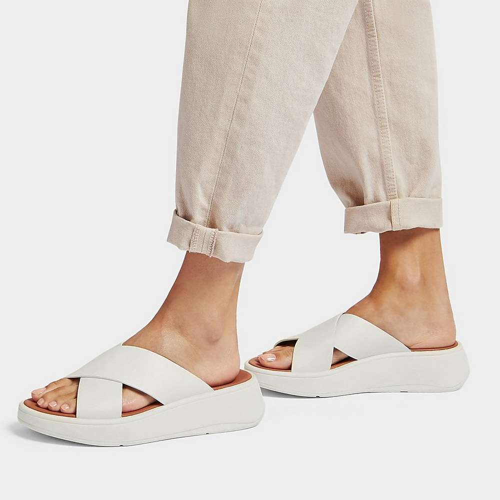 Fitflop F-MODE Leather Flatform Cross Slides Naisten Sandaalit Kerma | IJK-498536