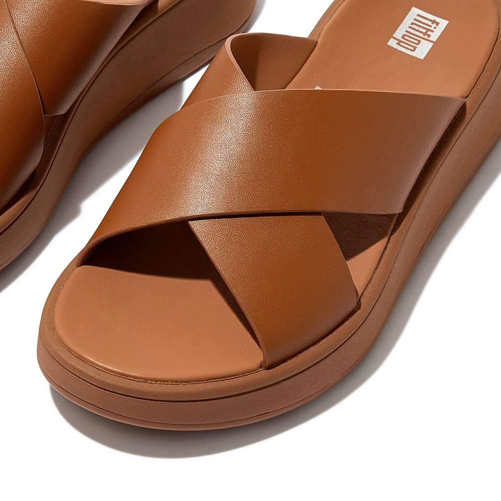 Fitflop F-MODE Leather Flatform Cross Slides Naisten Sandaalit Vaaleanruskea | LPZ-132945