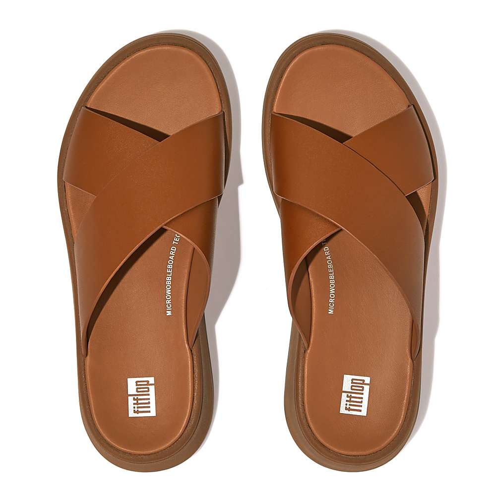 Fitflop F-MODE Leather Flatform Cross Slides Naisten Sandaalit Vaaleanruskea | LPZ-132945