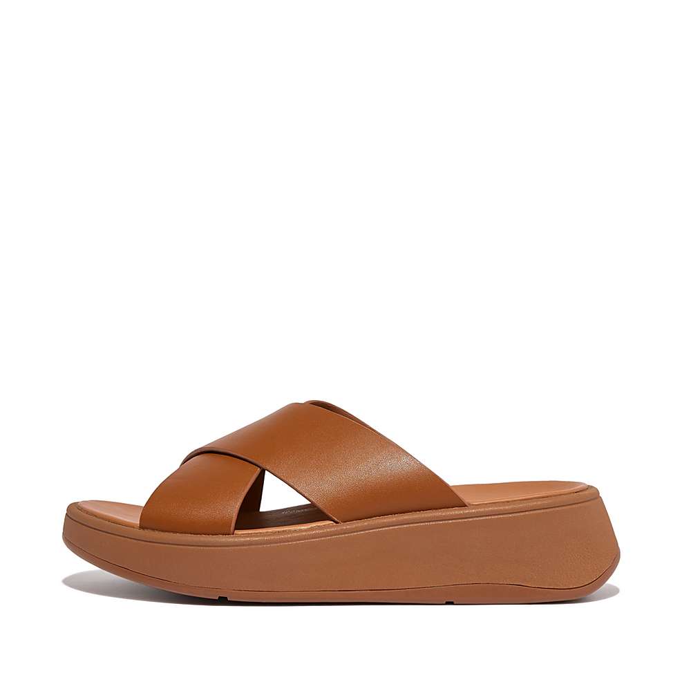 Fitflop F-MODE Leather Flatform Cross Slides Naisten Sandaalit Vaaleanruskea | LPZ-132945