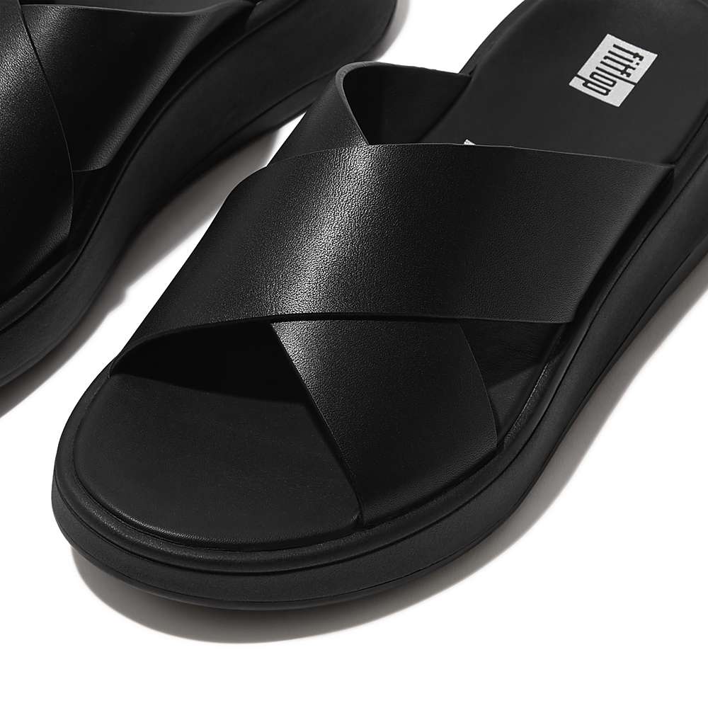 Fitflop F-MODE Leather Flatform Cross Slides Naisten Sandaalit Mustat | ZLK-064192