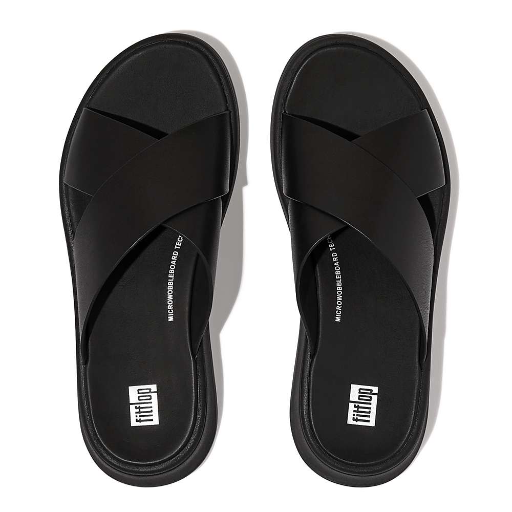 Fitflop F-MODE Leather Flatform Cross Slides Naisten Sandaalit Mustat | ZLK-064192