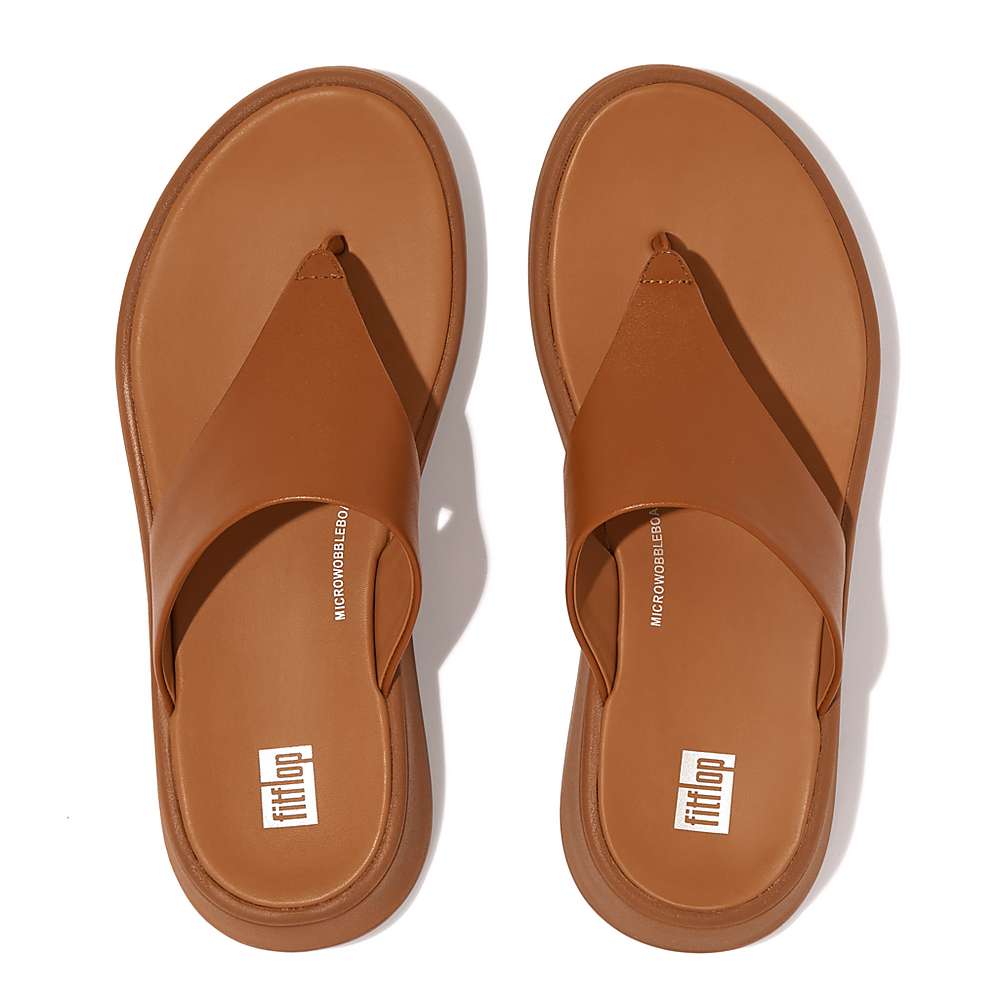 Fitflop F-MODE Leather Flatform Toe-Post Naisten Sandaalit Vaaleanruskea | WVO-019876